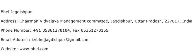 Bhel Jagdishpur Address Contact Number