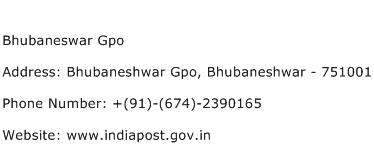 Bhubaneswar Gpo Address Contact Number