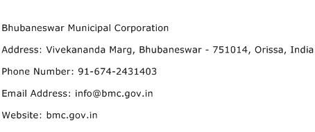Bhubaneswar Municipal Corporation Address Contact Number