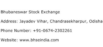 Bhubaneswar Stock Exchange Address Contact Number