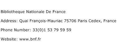 Bibliotheque Nationale De France Address Contact Number