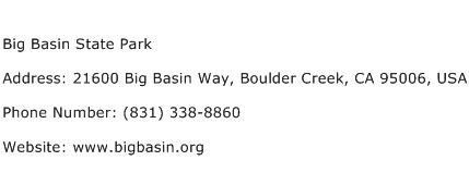 Big Basin State Park Address Contact Number