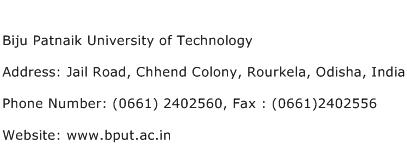 Biju Patnaik University of Technology Address Contact Number