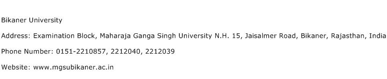 Bikaner University Address Contact Number