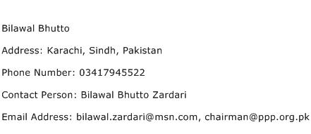 Bilawal Bhutto Address Contact Number