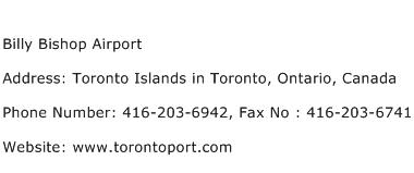 Billy Bishop Airport Address Contact Number