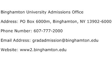 Binghamton University Admissions Office Address Contact Number