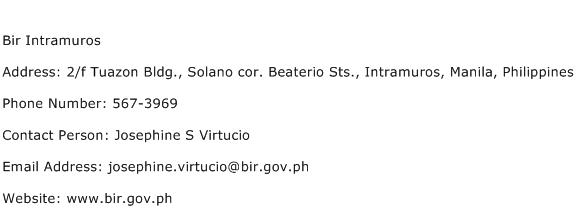 Bir Intramuros Address Contact Number