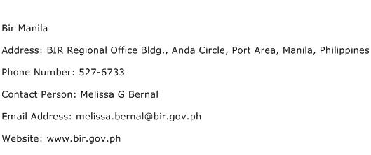 Bir Manila Address Contact Number