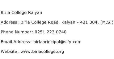 Birla College Kalyan Address Contact Number