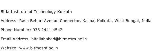 Birla Institute of Technology Kolkata Address Contact Number