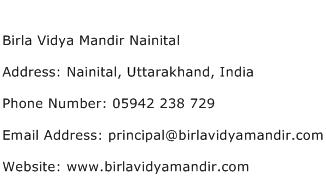 Birla Vidya Mandir Nainital Address Contact Number