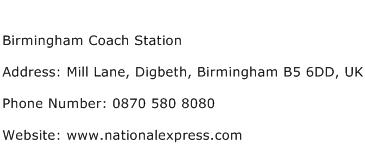 Birmingham Coach Station Address Contact Number