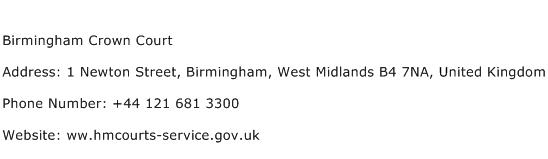 Birmingham Crown Court Address Contact Number