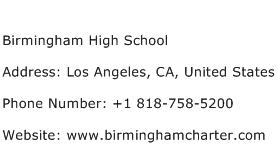 Birmingham High School Address Contact Number