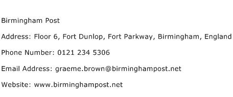 Birmingham Post Address Contact Number