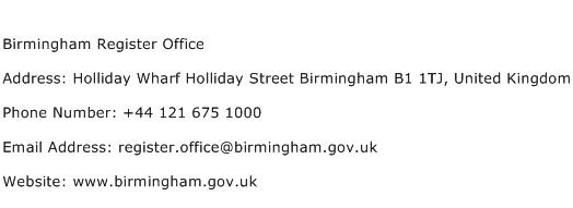 Birmingham Register Office Address Contact Number