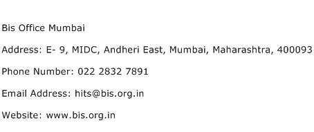 Bis Office Mumbai Address Contact Number