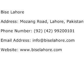 Bise Lahore Address Contact Number