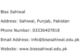 Bise Sahiwal Address Contact Number