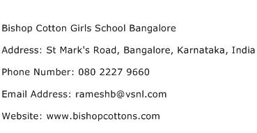 Bishop Cotton Girls School Bangalore Address Contact Number
