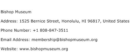 Bishop Museum Address Contact Number