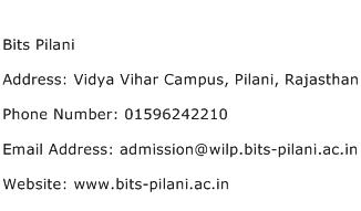 Bits Pilani Address Contact Number