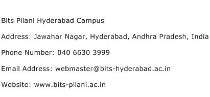 Bits Pilani Hyderabad Campus Address Contact Number
