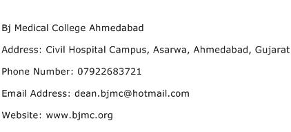 Bj Medical College Ahmedabad Address Contact Number