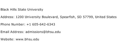 Black Hills State University Address Contact Number