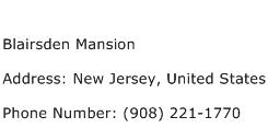 Blairsden Mansion Address Contact Number