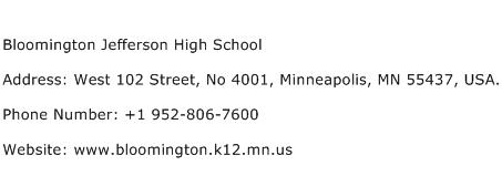 Bloomington Jefferson High School Address Contact Number