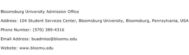 Bloomsburg University Admission Office Address Contact Number
