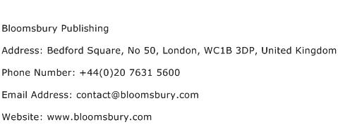 Bloomsbury Publishing Address Contact Number