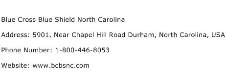 Blue Cross Blue Shield North Carolina Address Contact Number