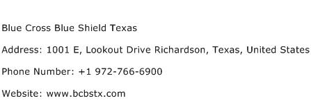Blue Cross Blue Shield Texas Address Contact Number