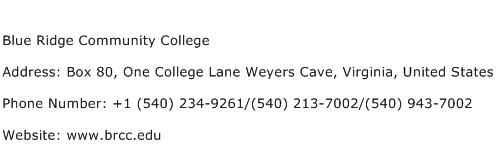 Blue Ridge Community College Address Contact Number