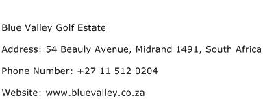 Blue Valley Golf Estate Address Contact Number