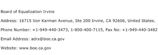 Board of Equalization Irvine Address Contact Number