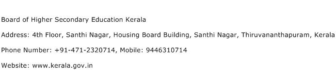 Board of Higher Secondary Education Kerala Address Contact Number