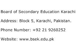 Board of Secondary Education Karachi Address Contact Number