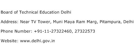 Board of Technical Education Delhi Address Contact Number