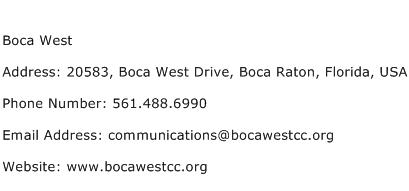 Boca West Address Contact Number