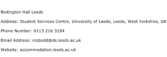 Bodington Hall Leeds Address Contact Number