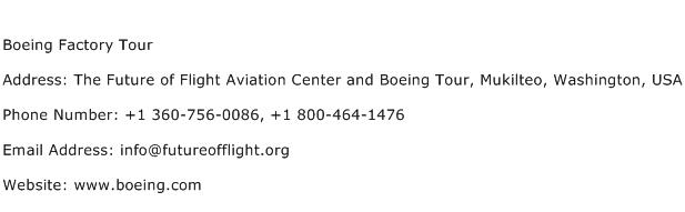 Boeing Factory Tour Address Contact Number