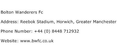 Bolton Wanderers Fc Address Contact Number