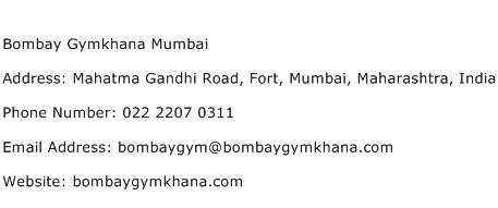 Bombay Gymkhana Mumbai Address Contact Number