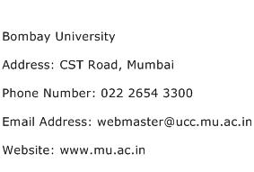 Bombay University Address Contact Number