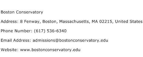 Boston Conservatory Address Contact Number