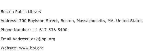 Boston Public Library Address Contact Number
